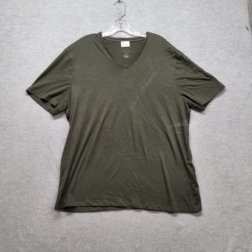 Armani Exchange Men Shirt XL Olive AX Logo Short Sleeve READ